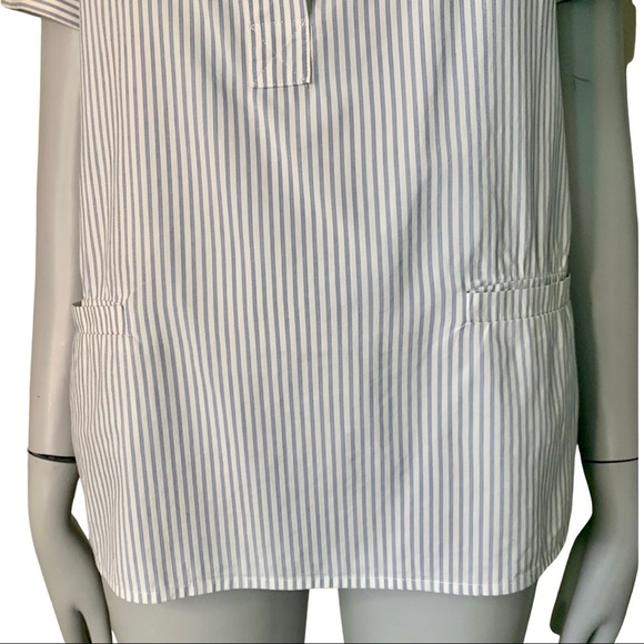 THEORY Poplin Blue & White Striped Scoop Neck Short Sleeve Blouse Size Small - Picture 8 of 16